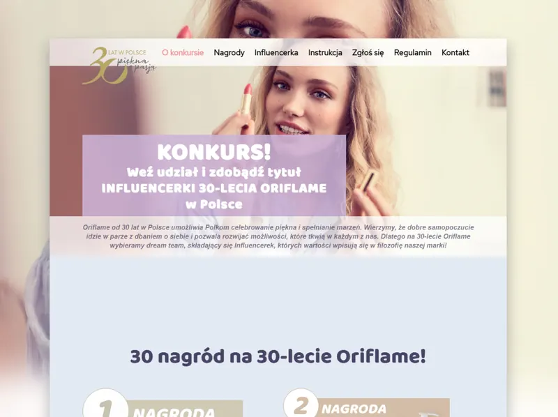 Oriflame: wdrożenie strony konkursowej